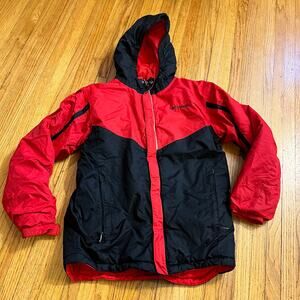 Columbia Coat Kids Youth Boys Large Outgrown Hooded Winter Jacket Red Black